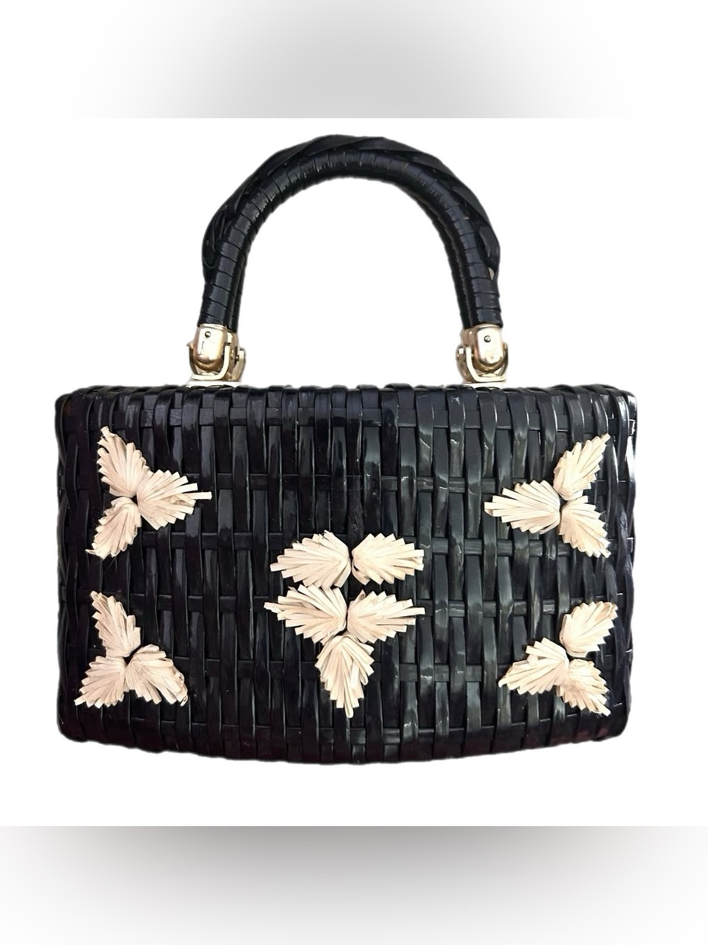 Vintage 1950s Whimsy’s Creation Black Wicker Box Purse